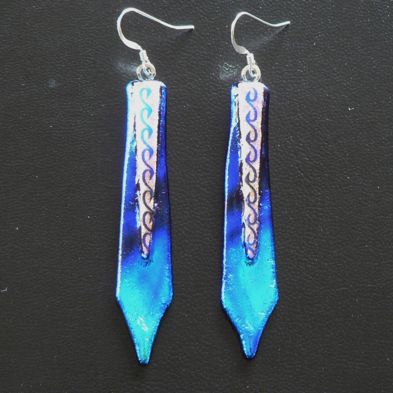 Dichroic Glass Drop Earrings – Teal & Blue